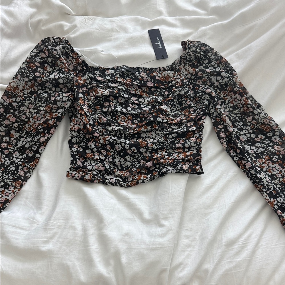 Lulu's Black Floral Long Sleeve Blouse